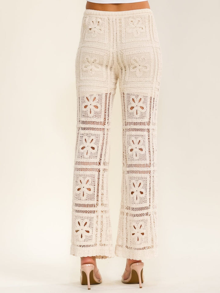 WOMEN'S ELASTIC WAIST FLORAL CROCHET STRAIGHT LEG PANTS