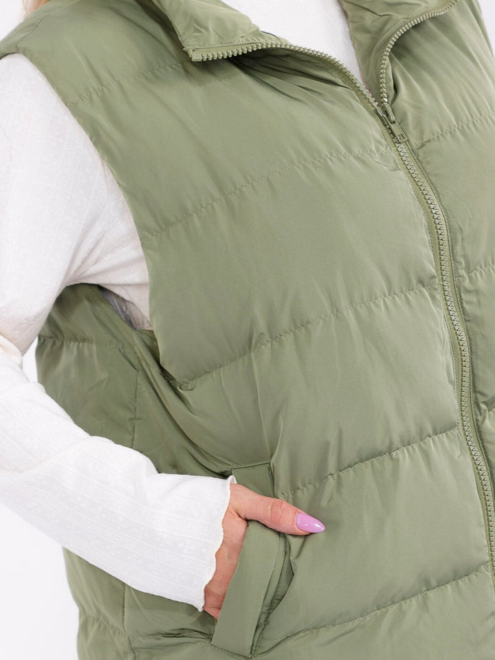 PLUS SIZE SLEEVELESS ZIP UP FRONT POCKETS PUFFER VEST