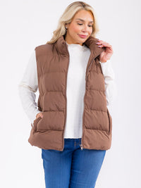 PLUS SIZE SLEEVELESS ZIP UP FRONT POCKETS PUFFER VEST