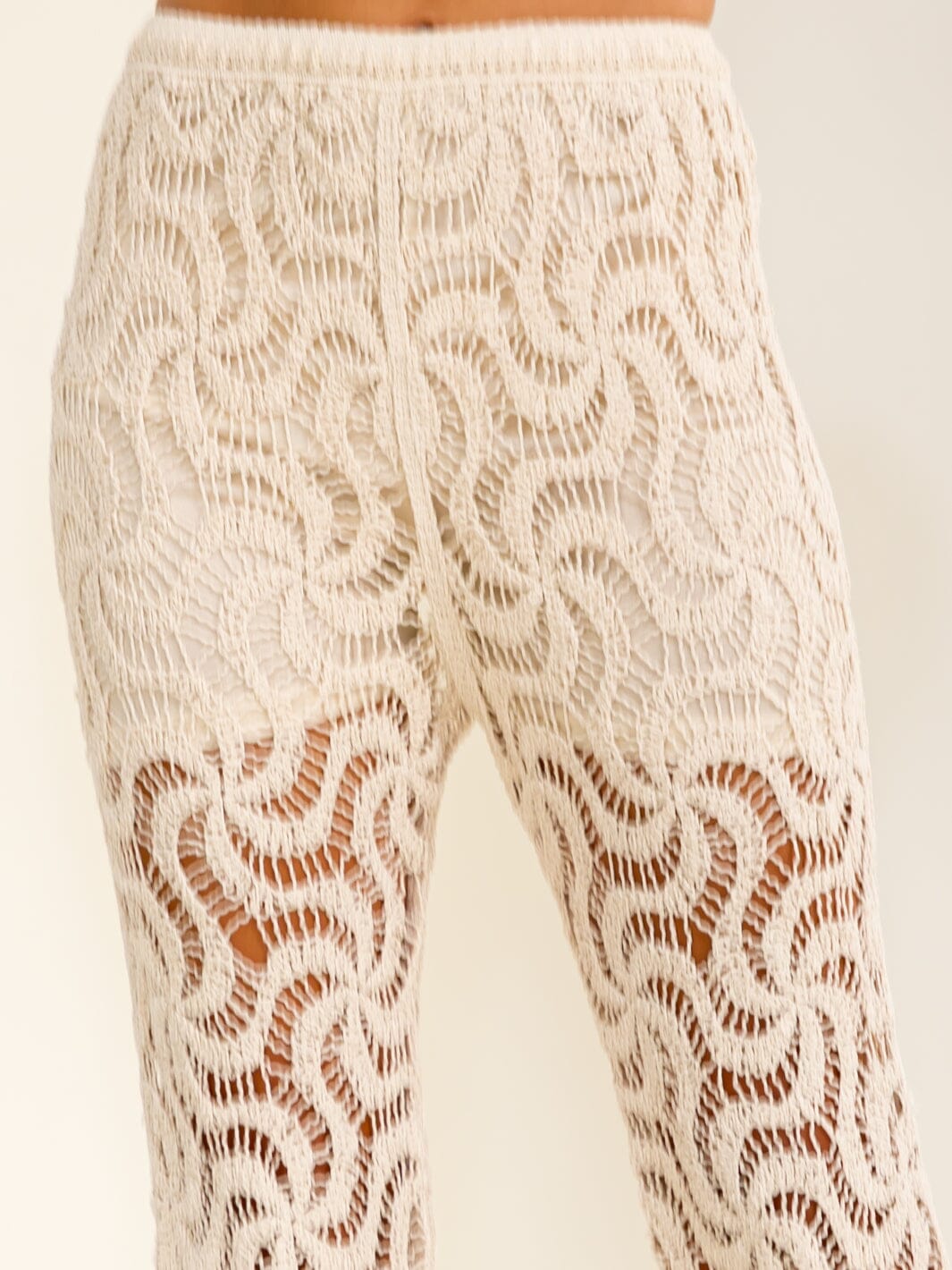 WOMEN'S ELASTIC WAIST CROCHET BELL LEG PANTS
