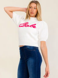 WOMEN'S SHORT PUFF SLEEVE BABE SWEATER BLOUSE