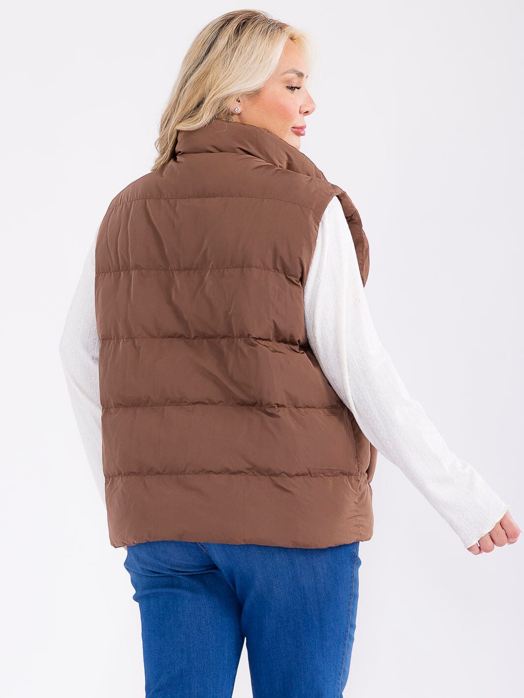 PLUS SIZE SLEEVELESS ZIP UP FRONT POCKETS PUFFER VEST