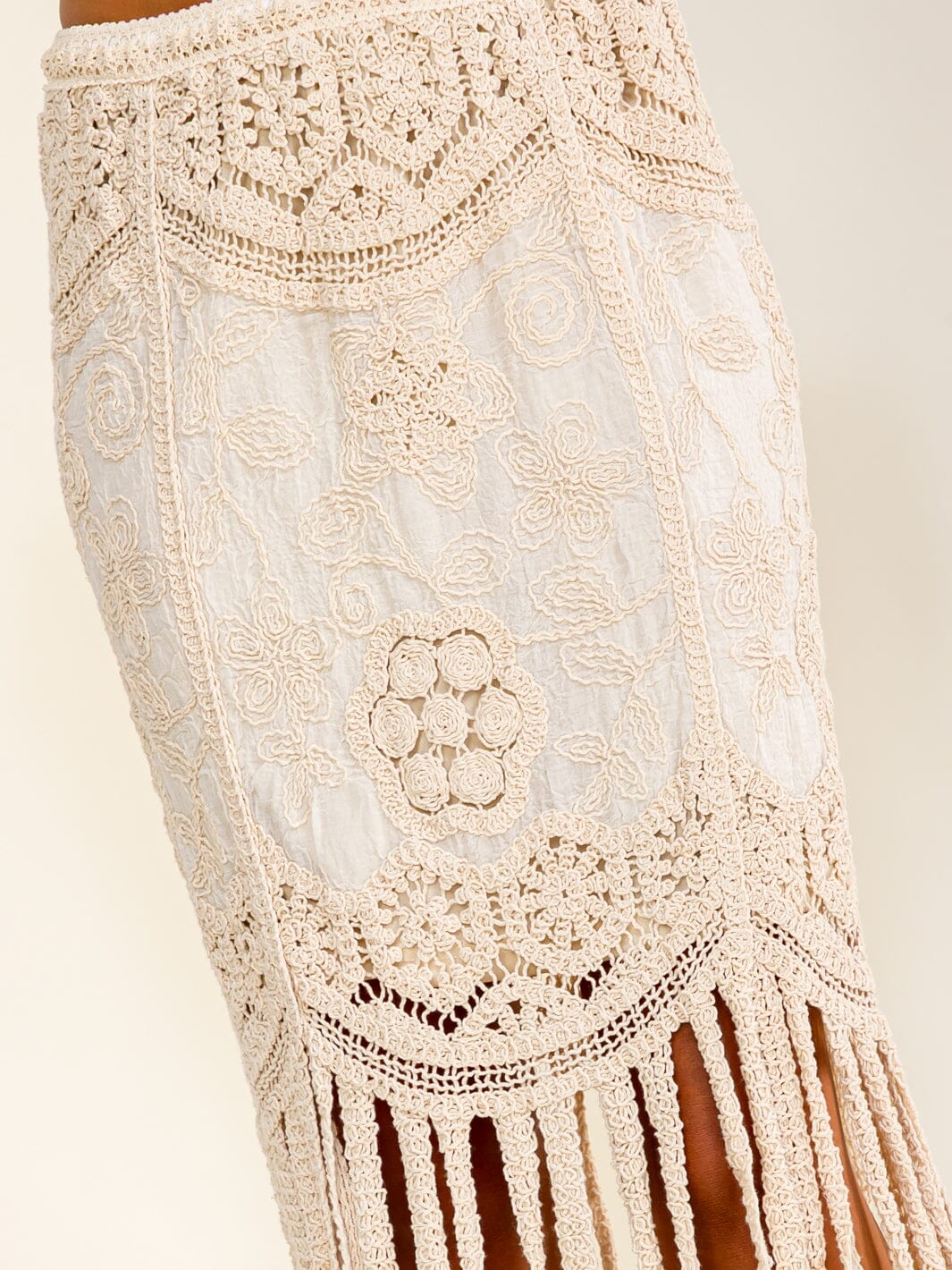 WOMEN'S ELASTIC WAIST FRINGE CROCHET MAXI SKIRT