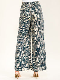 WOMEN'S BUTTON CLOSURE ELASTIC WAIST FRONT POCKETS PRINT WIDE LEG PANTS
