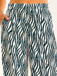 WOMEN'S BUTTON CLOSURE ELASTIC WAIST FRONT POCKETS PRINT WIDE LEG PANTS