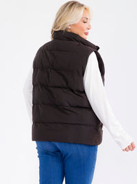 PLUS SIZE SLEEVELESS ZIP UP FRONT POCKETS PUFFER VEST