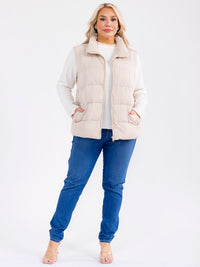 PLUS SIZE SLEEVELESS ZIP UP FRONT POCKETS PUFFER VEST
