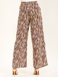 WOMEN'S BUTTON CLOSURE ELASTIC WAIST FRONT POCKETS PRINT WIDE LEG PANTS