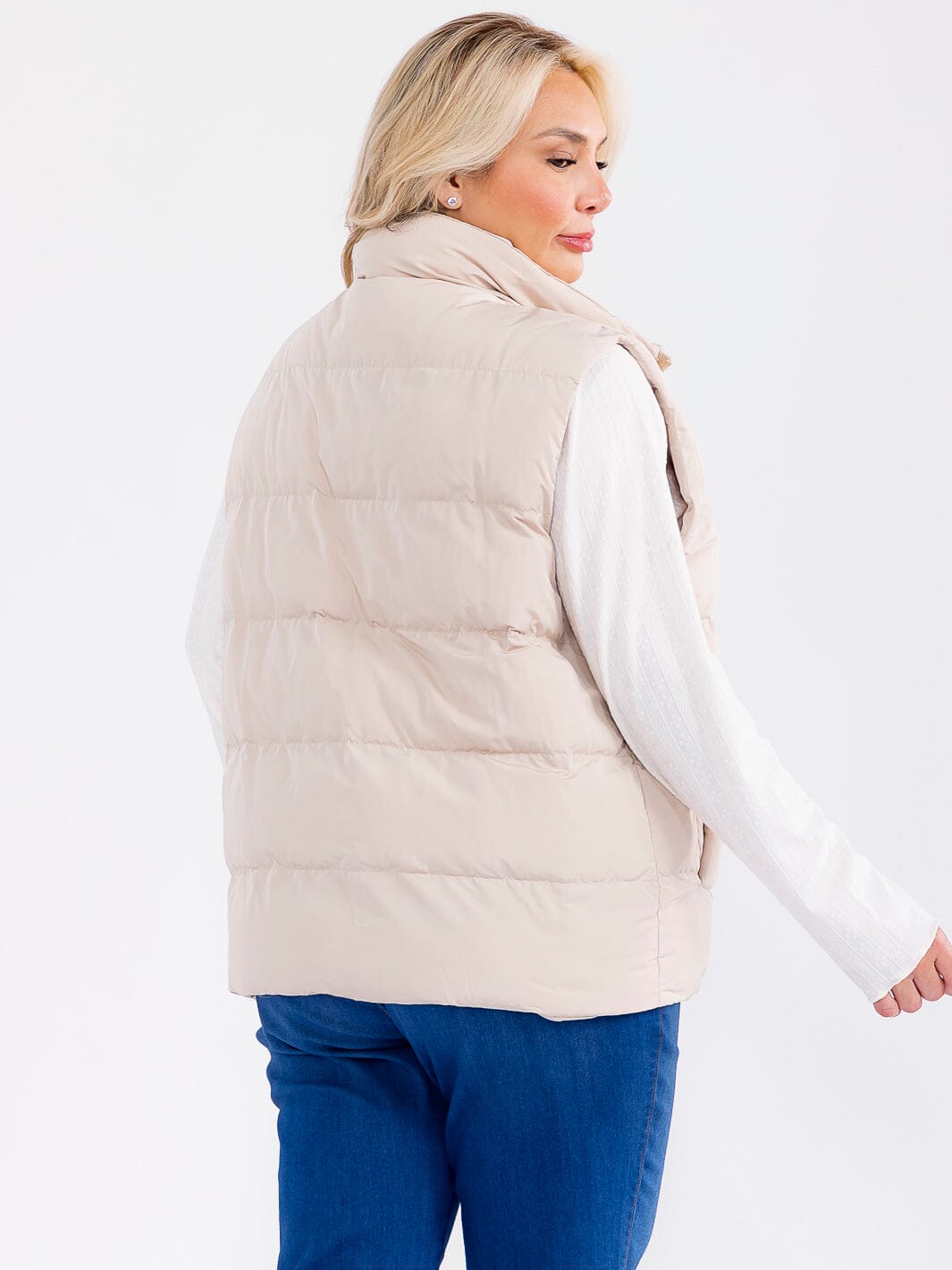 PLUS SIZE SLEEVELESS ZIP UP FRONT POCKETS PUFFER VEST