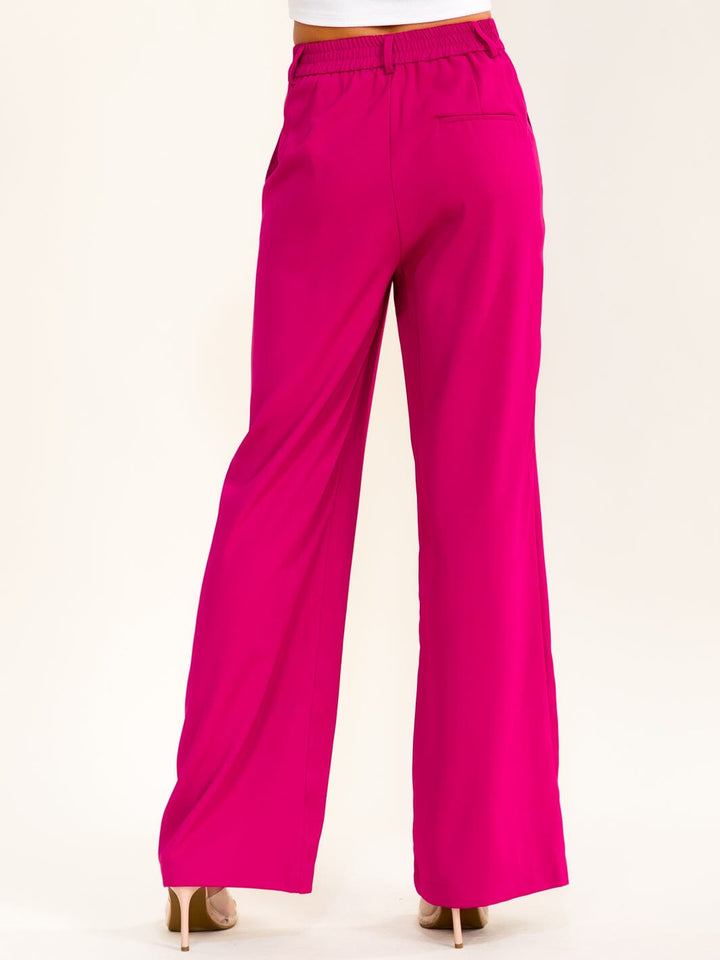 ENTRO WOMEN'S BUTTON CLOSURE POCKETS WIDE LEG PANTS