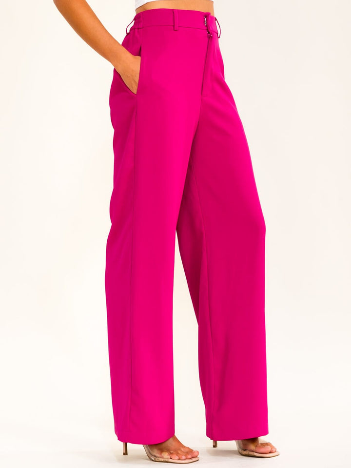 ENTRO WOMEN'S BUTTON CLOSURE POCKETS WIDE LEG PANTS