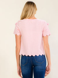 WOMEN'S SHORT SLEEVE COLORBLOCK STRIPES BOWS DETAILED BLOUSE