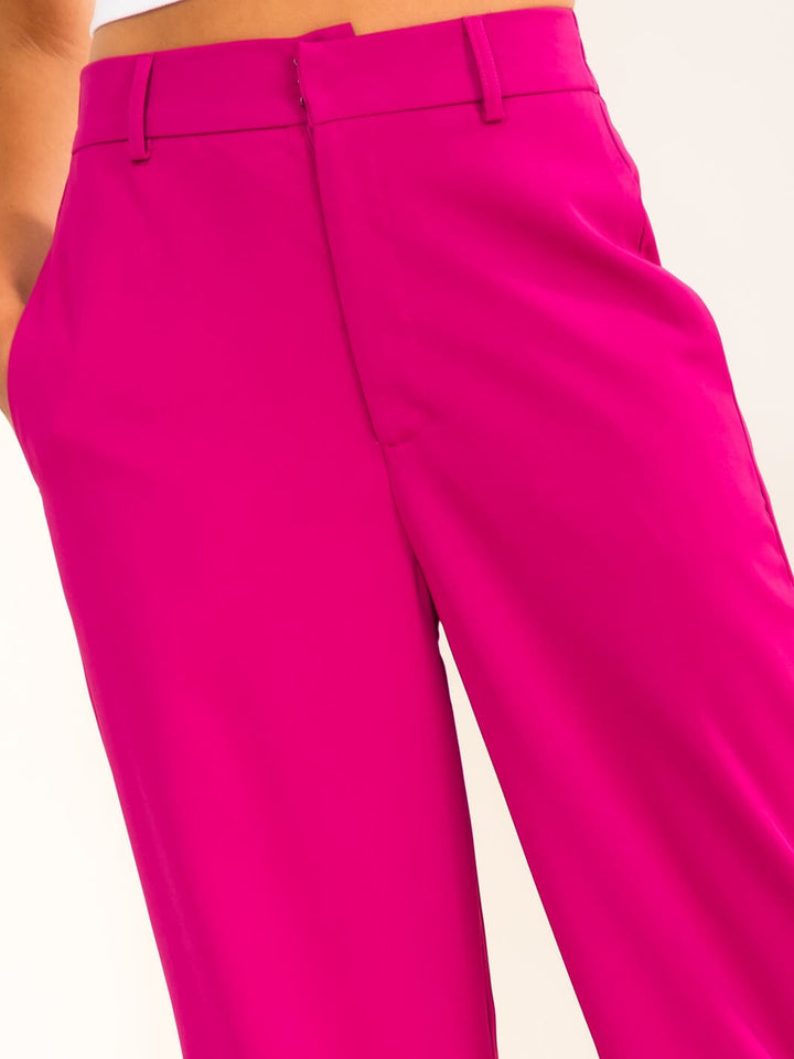 ENTRO WOMEN'S BUTTON CLOSURE POCKETS WIDE LEG PANTS