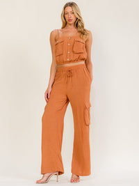 WOMEN'S SLEEVELESS CROP TOP & ELASTIC WAIST WIDE LEG PANTS 2PC. SET