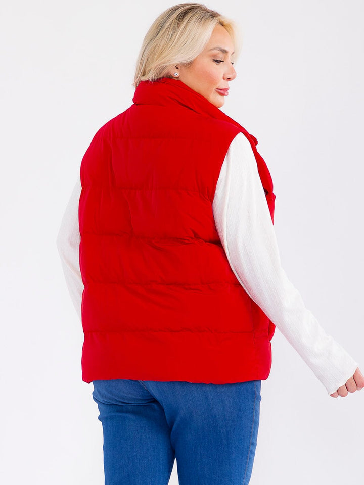 PLUS SIZE SLEEVELESS ZIP UP FRONT POCKETS PUFFER VEST