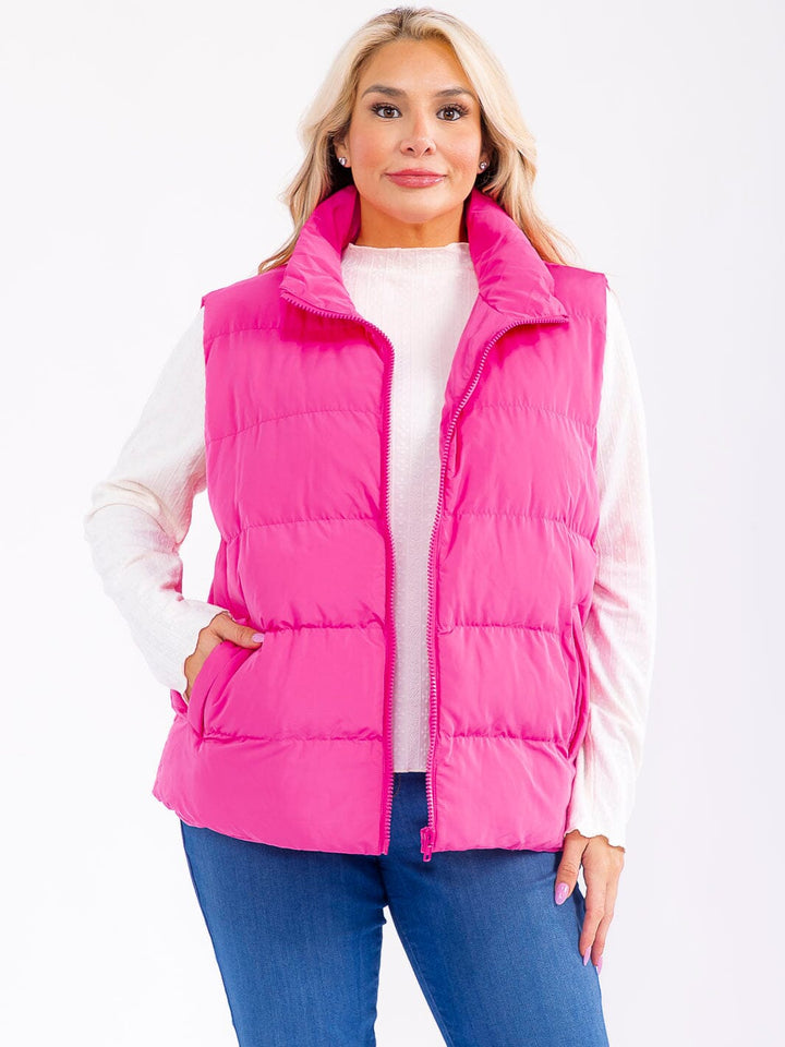 PLUS SIZE SLEEVELESS ZIP UP FRONT POCKETS PUFFER VEST