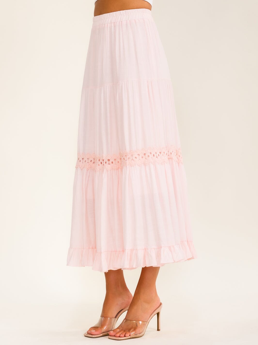 WOMEN'S ELASTIC WAIST TIERED CROCHET MAXI SKIRT