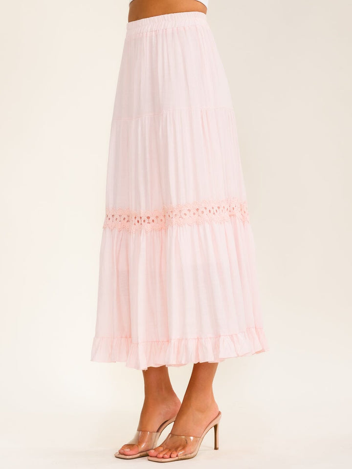 WOMEN'S ELASTIC WAIST TIERED CROCHET MAXI SKIRT