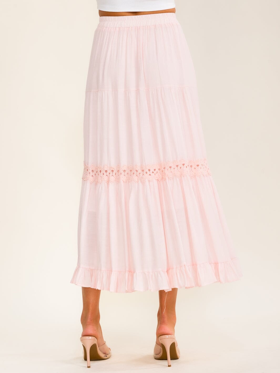 WOMEN'S ELASTIC WAIST TIERED CROCHET MAXI SKIRT