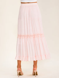 WOMEN'S ELASTIC WAIST TIERED CROCHET MAXI SKIRT
