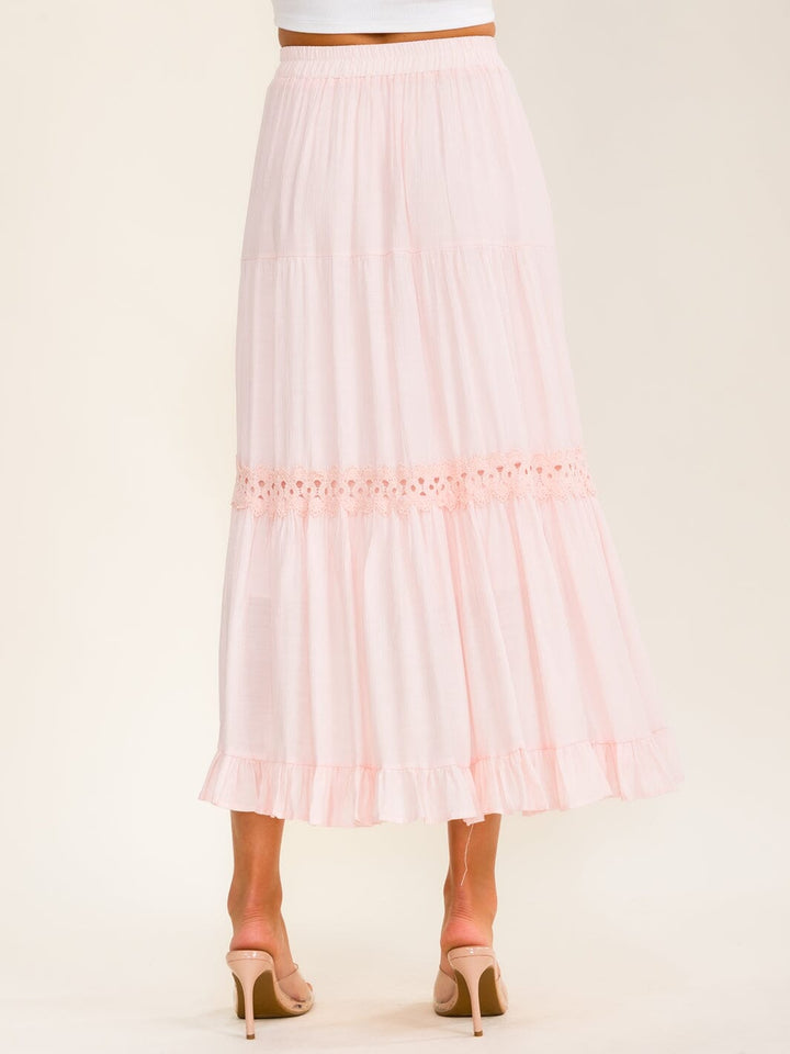 WOMEN'S ELASTIC WAIST TIERED CROCHET MAXI SKIRT