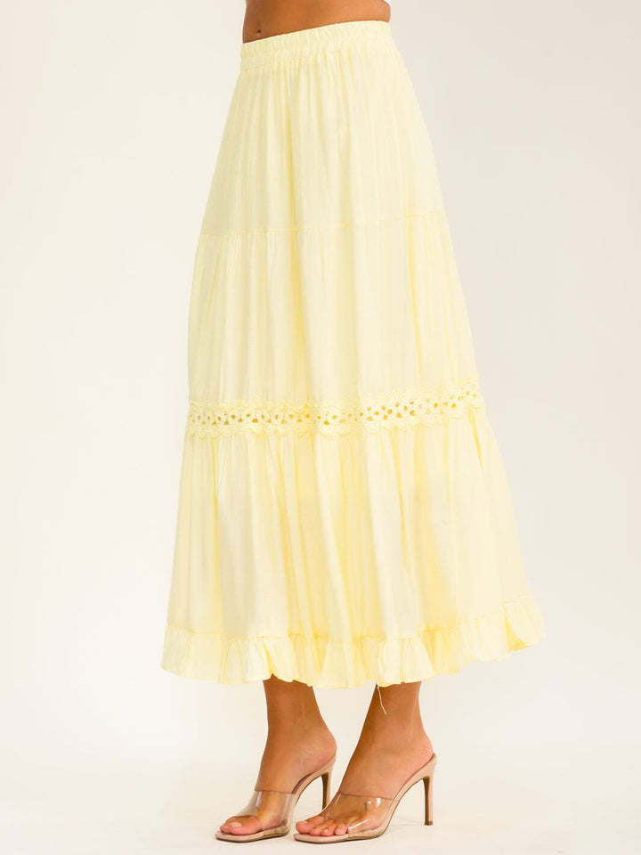 WOMEN'S ELASTIC WAIST TIERED CROCHET MAXI SKIRT