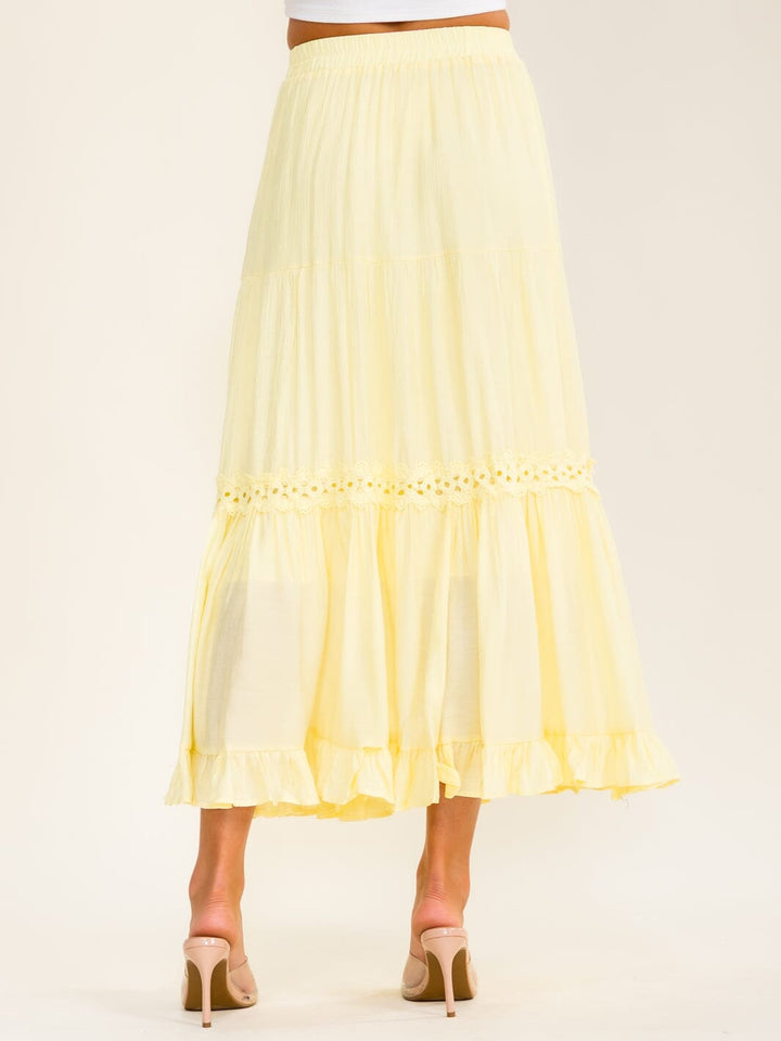 WOMEN'S ELASTIC WAIST TIERED CROCHET MAXI SKIRT