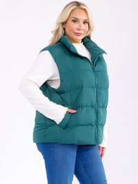 PLUS SIZE SLEEVELESS ZIP UP FRONT POCKETS PUFFER VEST