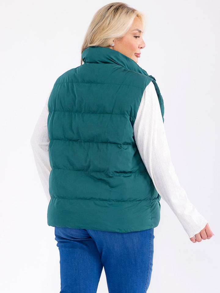 PLUS SIZE SLEEVELESS ZIP UP FRONT POCKETS PUFFER VEST
