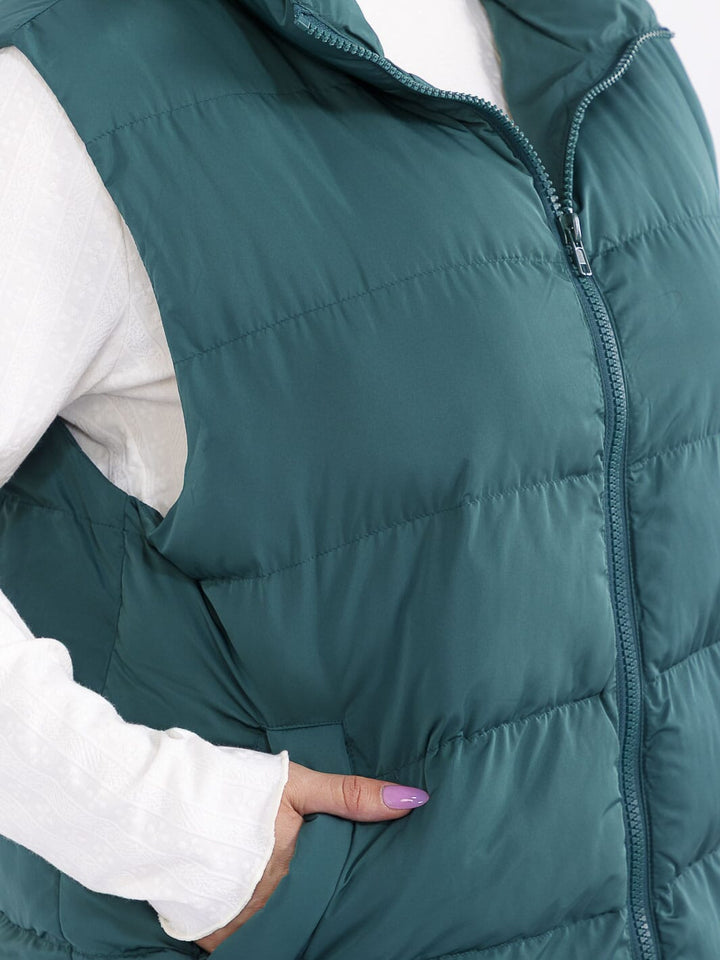 PLUS SIZE SLEEVELESS ZIP UP FRONT POCKETS PUFFER VEST