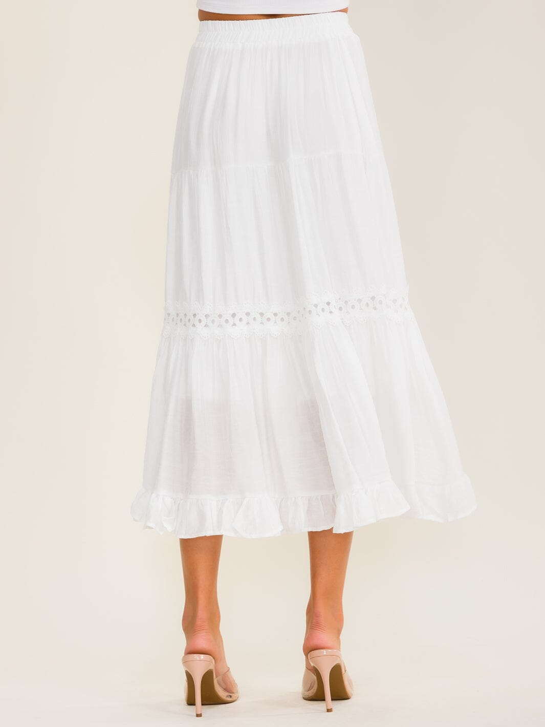 WOMEN'S ELASTIC WAIST TIERED CROCHET MAXI SKIRT