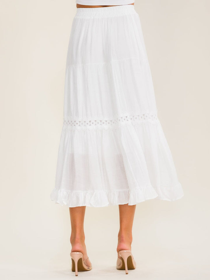 WOMEN'S ELASTIC WAIST TIERED CROCHET MAXI SKIRT