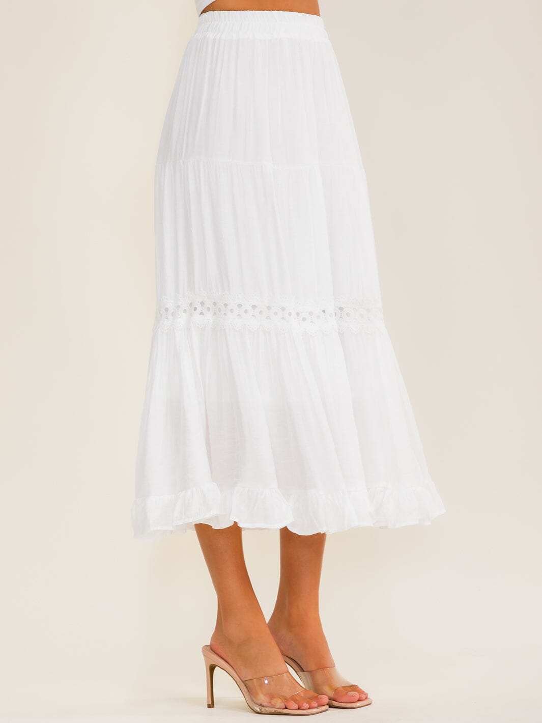 WOMEN'S ELASTIC WAIST TIERED CROCHET MAXI SKIRT
