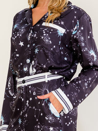WOMEN'S LONG SLEEVE BUTTON UP BLOUSE & ELASTIC WAIST WIDE LEG PANTS MULTI PRINT 2PC. SET