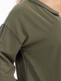 PLUS SIZE LONG SLEEVE V-NECK HIGH-LOW TOP