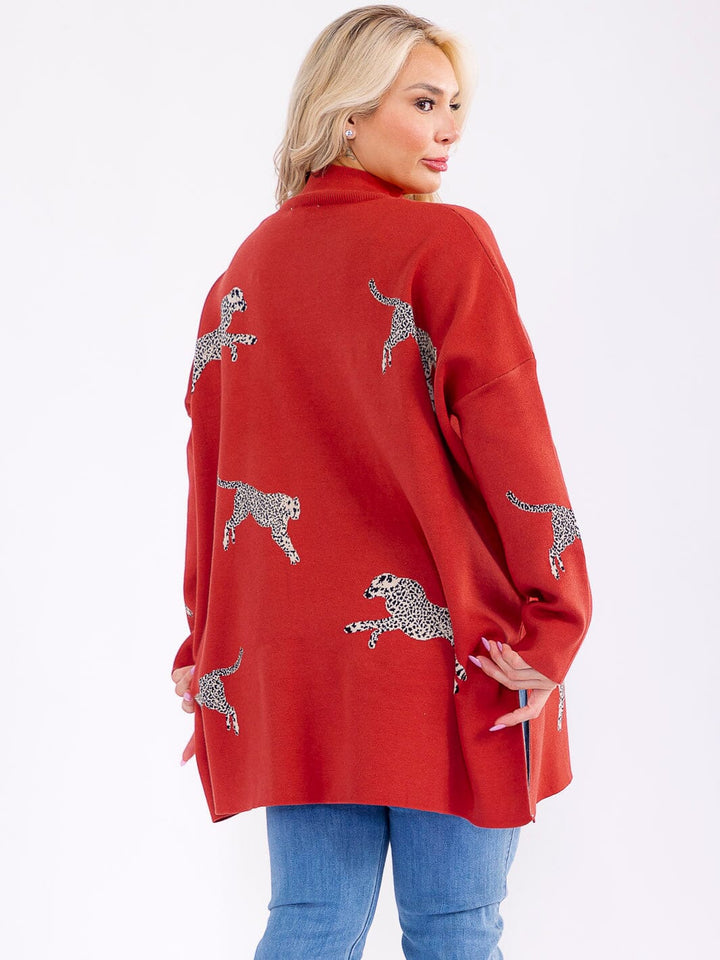 PLUS SIZE LONG SLEEVE MOCK NECK GRAPHIC PULLOVER OVERSIZED SWEATER