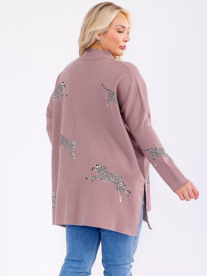 PLUS SIZE LONG SLEEVE MOCK NECK GRAPHIC PULLOVER OVERSIZED SWEATER