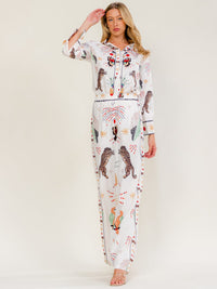 WOMEN'S LONG SLEEVE BLOUSE & ELASTIC WAIST WIDE LEG PANTS MULTI PRINT 2PC. SET