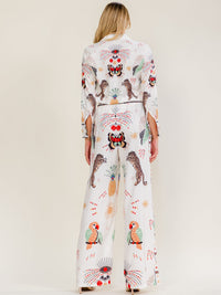 WOMEN'S LONG SLEEVE BLOUSE & ELASTIC WAIST WIDE LEG PANTS MULTI PRINT 2PC. SET