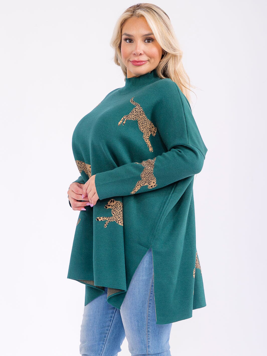 PLUS SIZE LONG SLEEVE MOCK NECK GRAPHIC PULLOVER OVERSIZED SWEATER