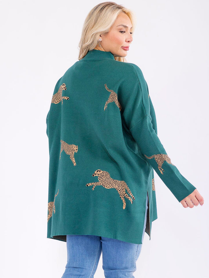 PLUS SIZE LONG SLEEVE MOCK NECK GRAPHIC PULLOVER OVERSIZED SWEATER