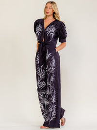 WOMEN'S SHORT SLEEVE BLOUSE & ZIP UP WIDE LEG PANTS MULTI PRINT 2PC. SET