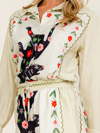 WOMEN'S LONG SLEEVE BLOUSE & ELASTIC WAIST SHORTS MULTI PRINT 2PC. SET