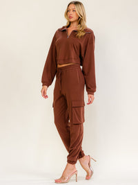 WOMEN'S LONG SLEEVE OPEN BACK SWEATER & ELASTIC WAIST JOGGER PANTS 2PC. SET