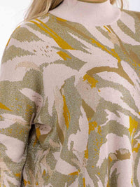 PLUS SIZE LONG SLEEVE MOCK NECK SHIMMER MULTI PRINT PULLOVER BLOUSE