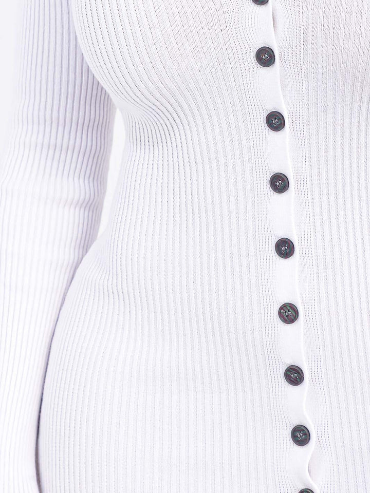 WOMEN'S LONG SLEEVE BUTTON UP RIBBED BODYCON MINI DRESS