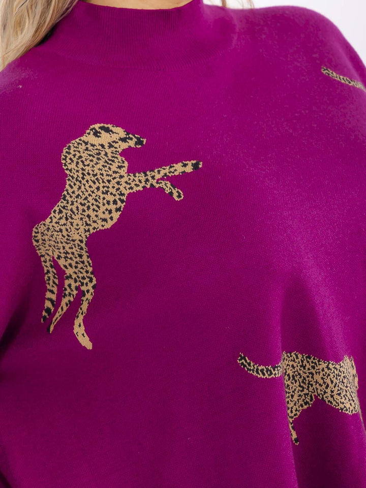 PLUS SIZE LONG SLEEVE MOCK NECK GRAPHIC PULLOVER OVERSIZED SWEATER