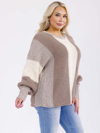 PLUS SIZE LONG SLEEVE COLORBLOCK KNIT PULLOVER SWEATER