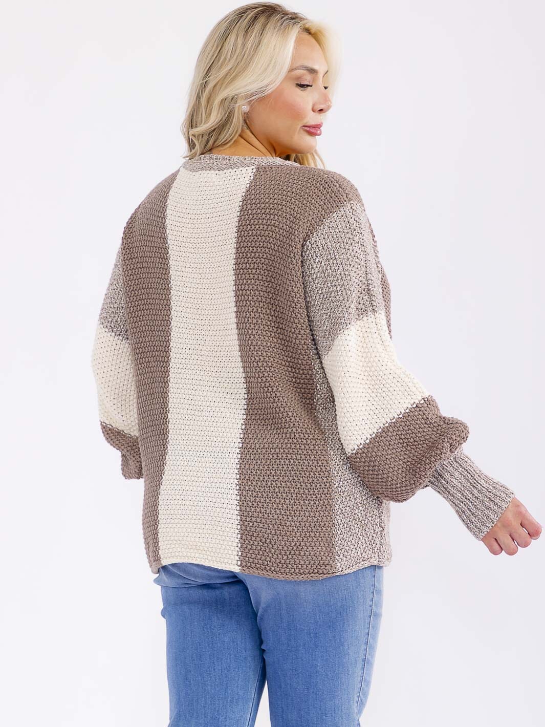 PLUS SIZE LONG SLEEVE COLORBLOCK KNIT PULLOVER SWEATER