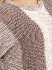 PLUS SIZE LONG SLEEVE COLORBLOCK KNIT PULLOVER SWEATER